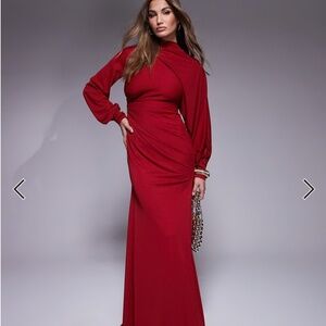 ASOS Design Premium High Neck Maxi Dress w Drape Sleeves & Train